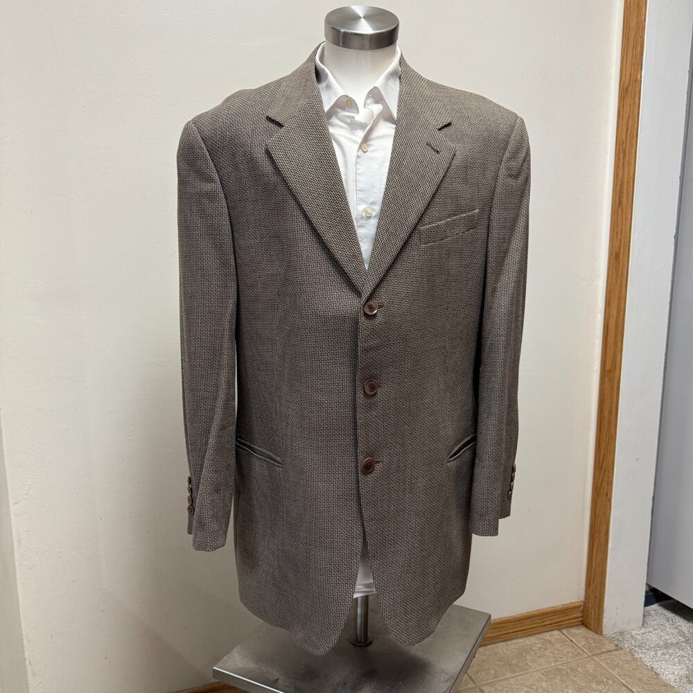 Armani Collezioni Wool Blazer 44L Gray Made in Italy Nailhead Sport Coat